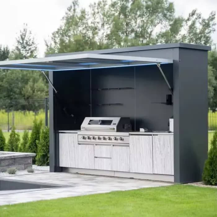 Cabane de barbecue moderne préfabriquée avec gril central