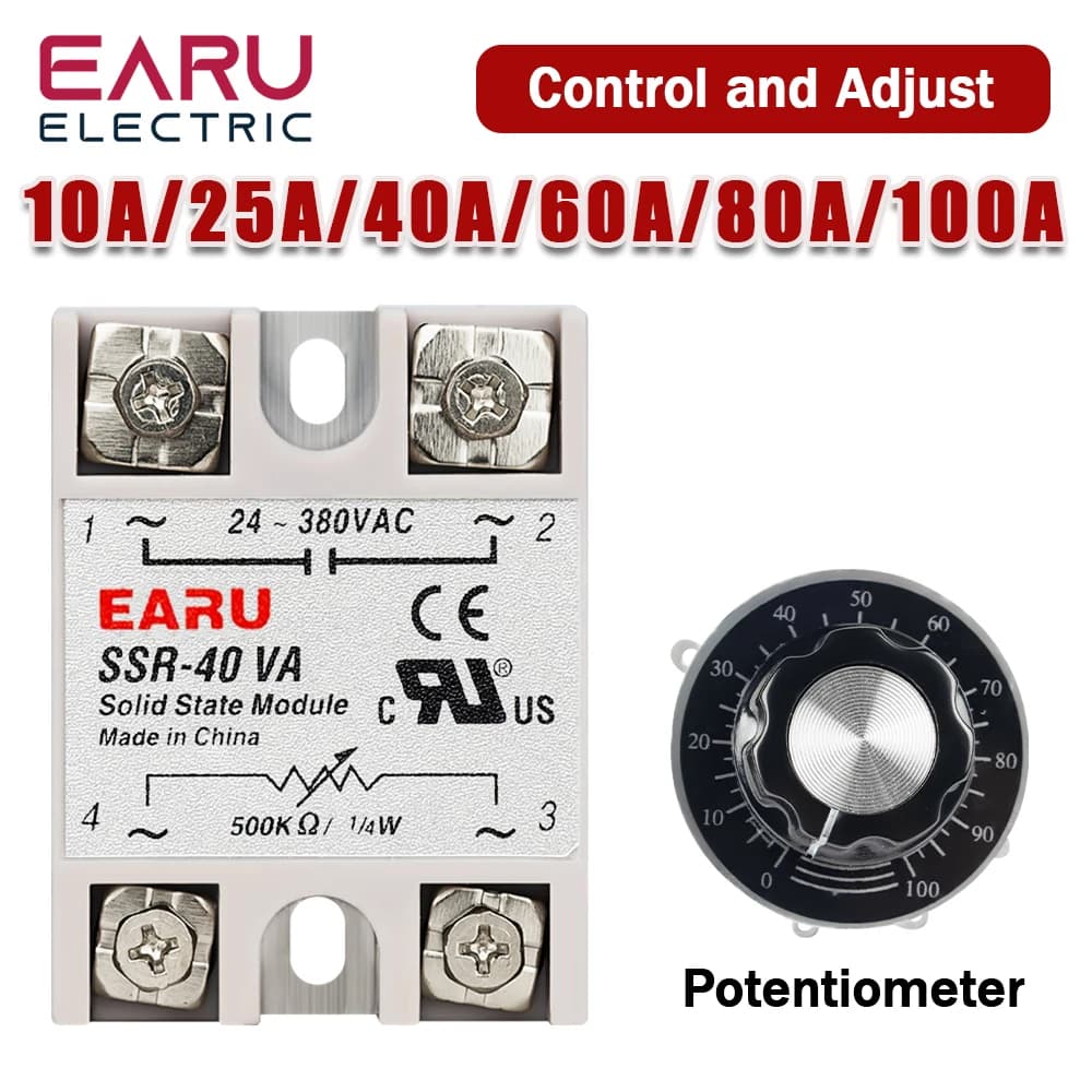 Relais à semi-conducteurs EARU SSR-10VA/25VA SSR-40VA, régulateur de tension, sortie AC 24V-380V, po