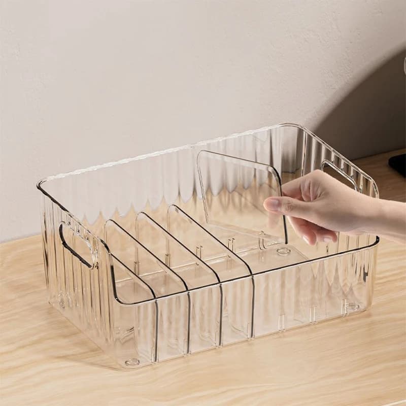 Storage Box With Partitions Refrigerator Organizer Bin Plastic Food Storage Organizer Tapes, Books, 