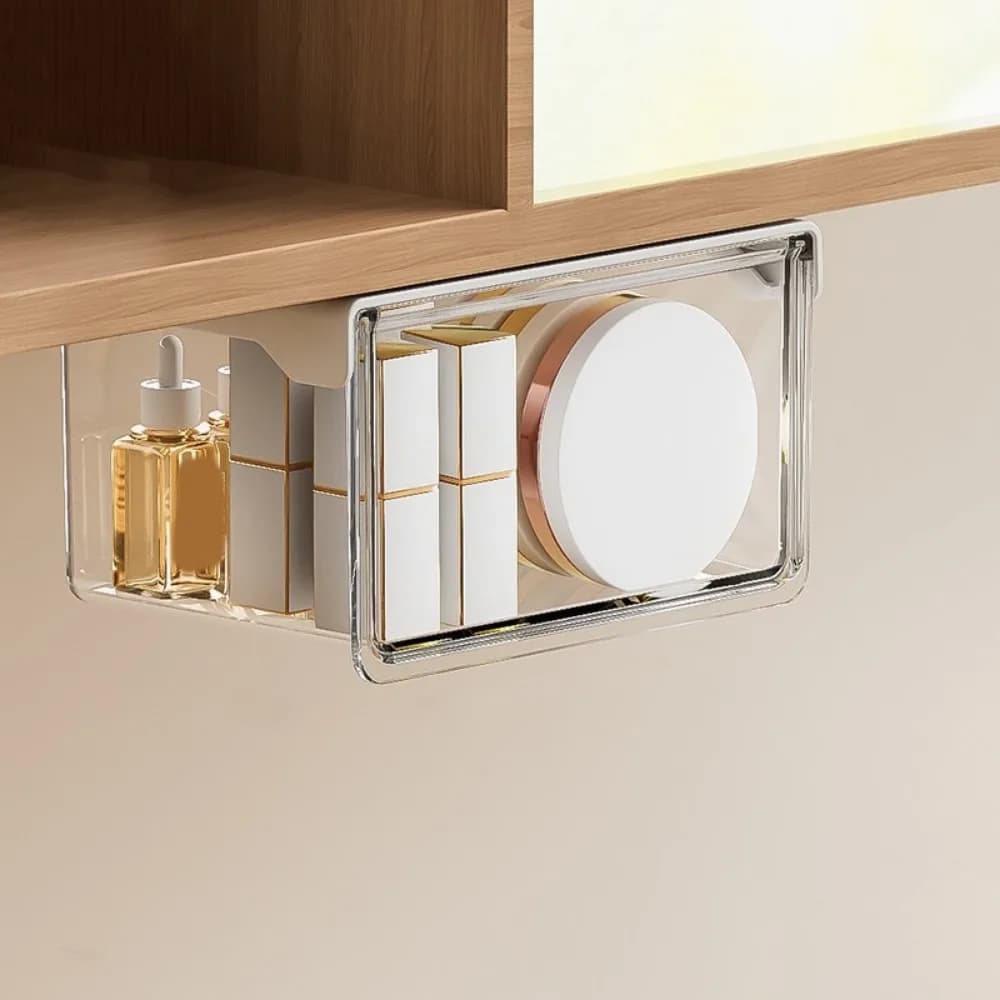 Boîte de rangement suspendue sous le bureau pour cosmétiques, organisateur de bijoux dissimulé, cont