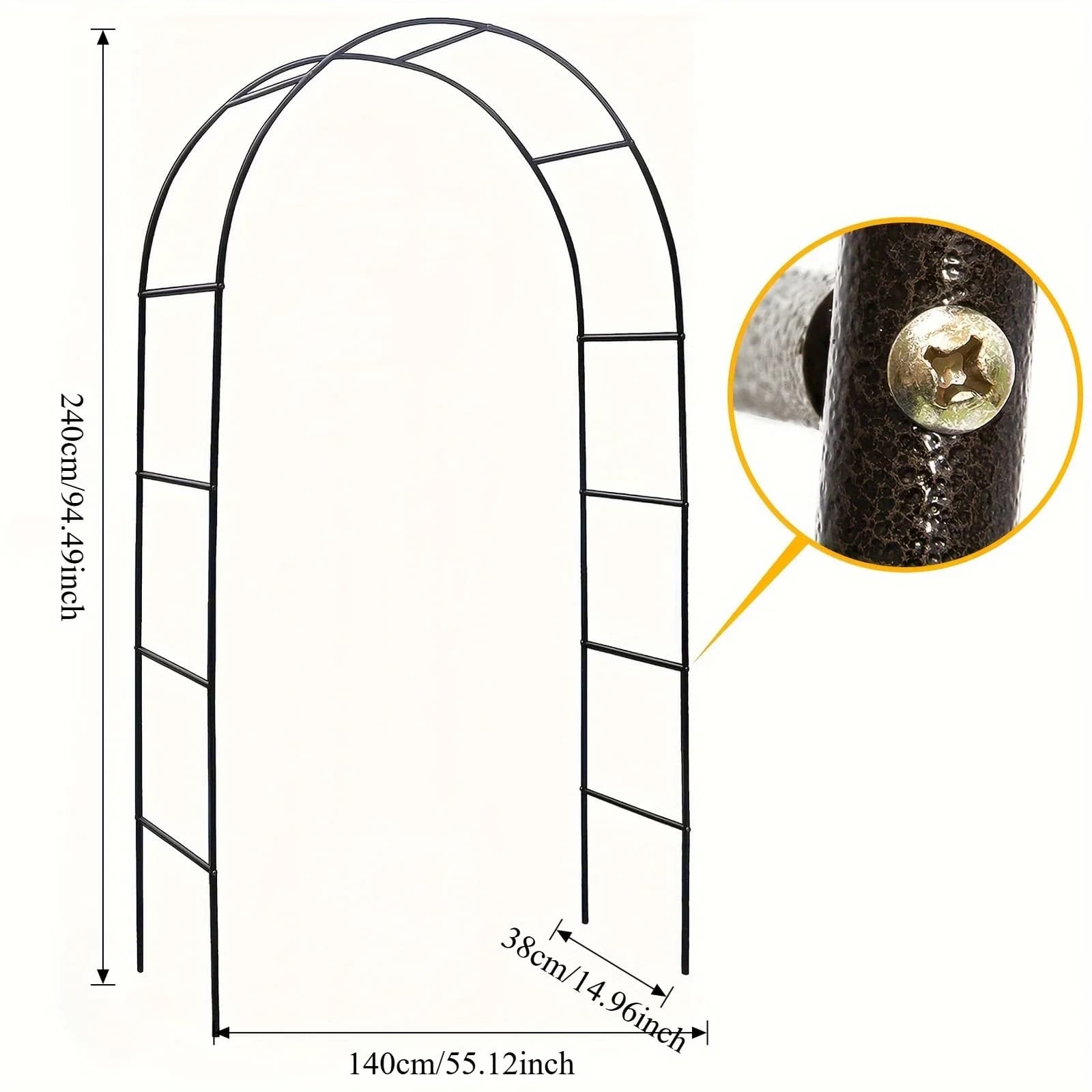 Arche de jardin en métal, structure en fer robuste et haute, pavillon de cour, support pour plantes 
