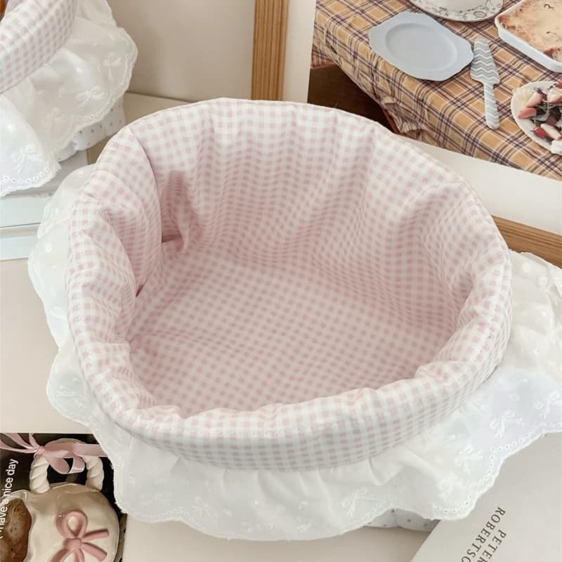 Nouveau panier de rangement à pois et volants rose bonbon, organiseur de bureau pour collations, pet