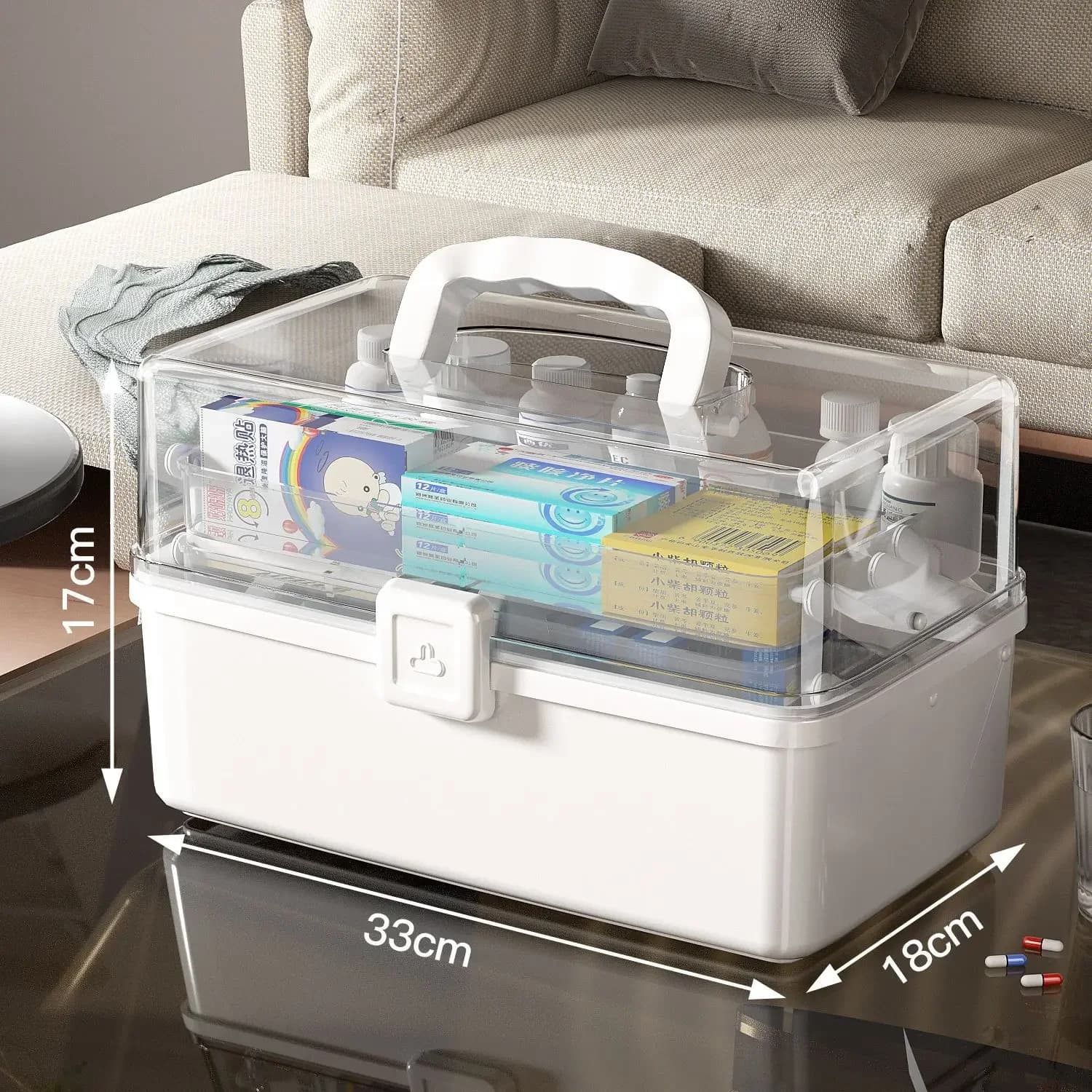 NOUVEAU Grand coffre de rangement domestique avec poignée, boîte à médicaments, boîte de rangement m