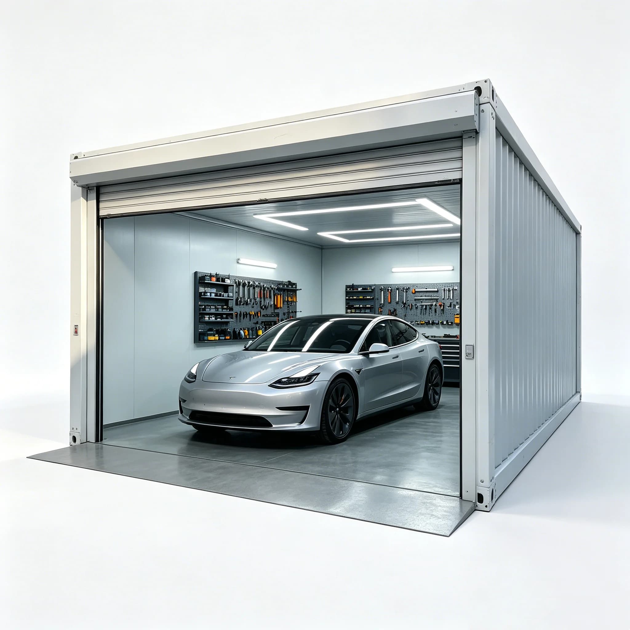 Garage conteneur FOODLINE, portable et mobile, pour stationnement temporaire de véhicules sur chanti