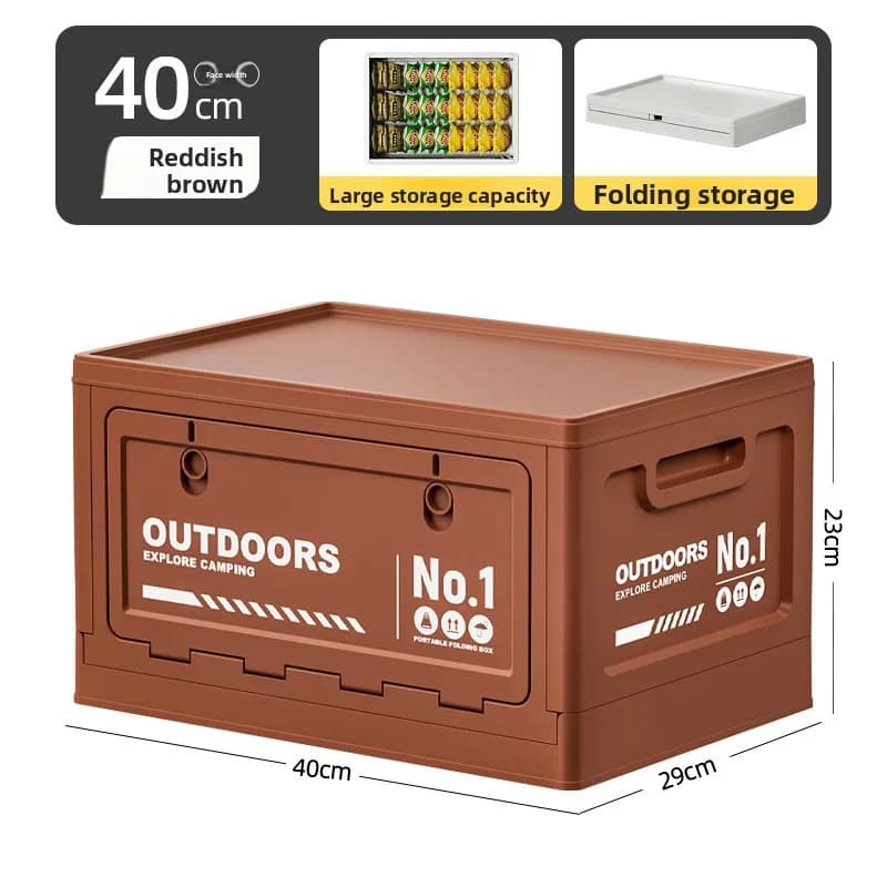 Boîte de rangement de camping d'extérieur grande capacité, pliable avec couvercle en bois, multifonc