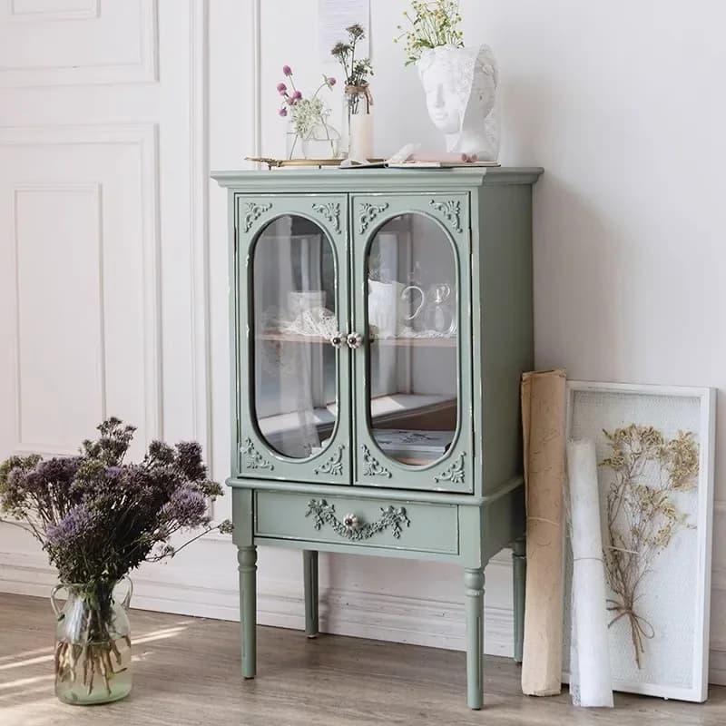 Armoire de rangement sur pied portes vertes affichage enfant armoire de luxe jouets Buffet Curio Mob