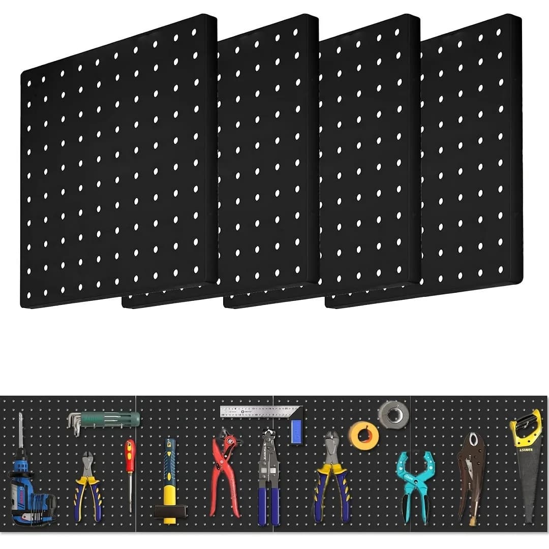 Panneaux perforés muraux en métal noir, 2 pièces, 25cm x 25cm, espacement des trous de 1 pouce, parf