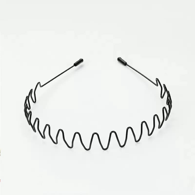 Bandeau Cheveux Métallique Tendance pour Hommes et Femmes, Unisexe, Noir Ondulé, Serre-tête Sportif,