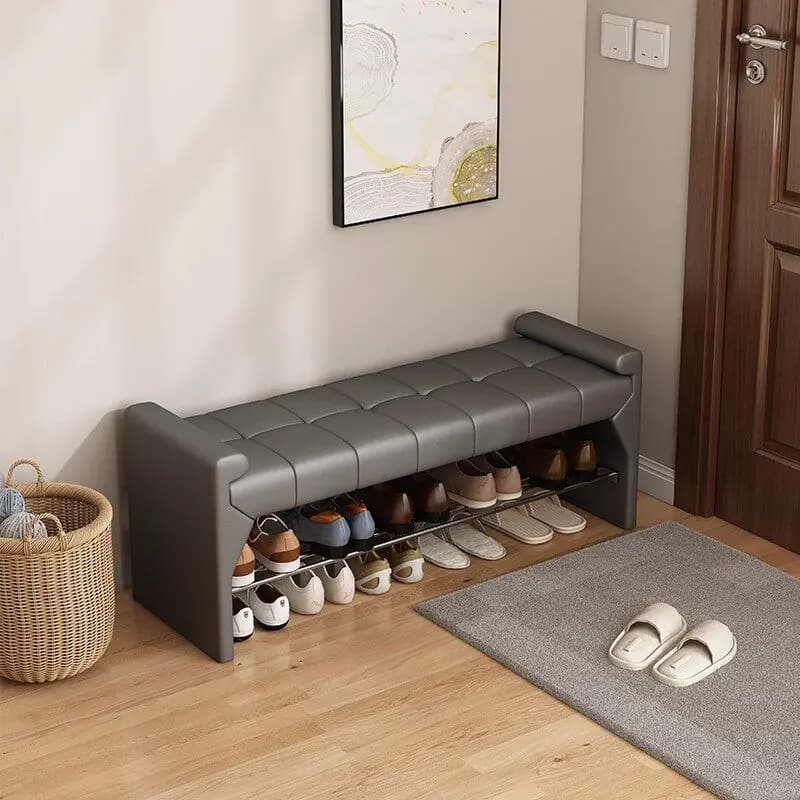 Banc à chaussures en cuir haut de gamme pour entrée, longue banquette avec rangement pour chambre, o