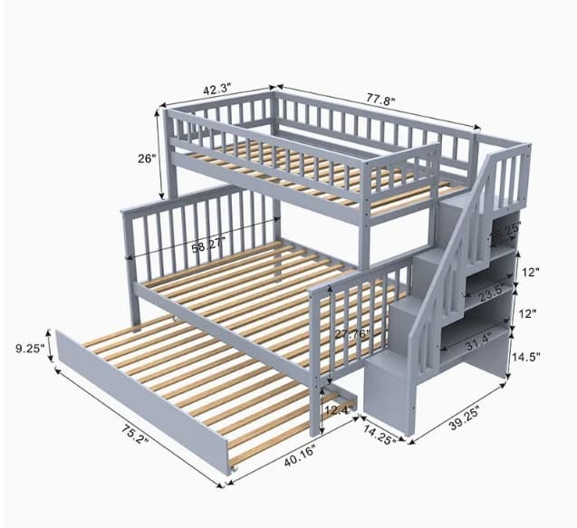 -Pour le rangement moderne en bois enfants trois lits superposés Triple lit superposé pour enfants m