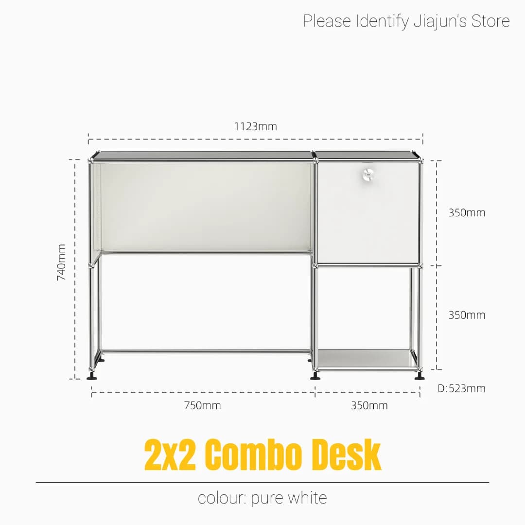Bureau modulaire moderne en métal avec armoire de rangement | Table d'écriture à cadre ouvert | Mobi