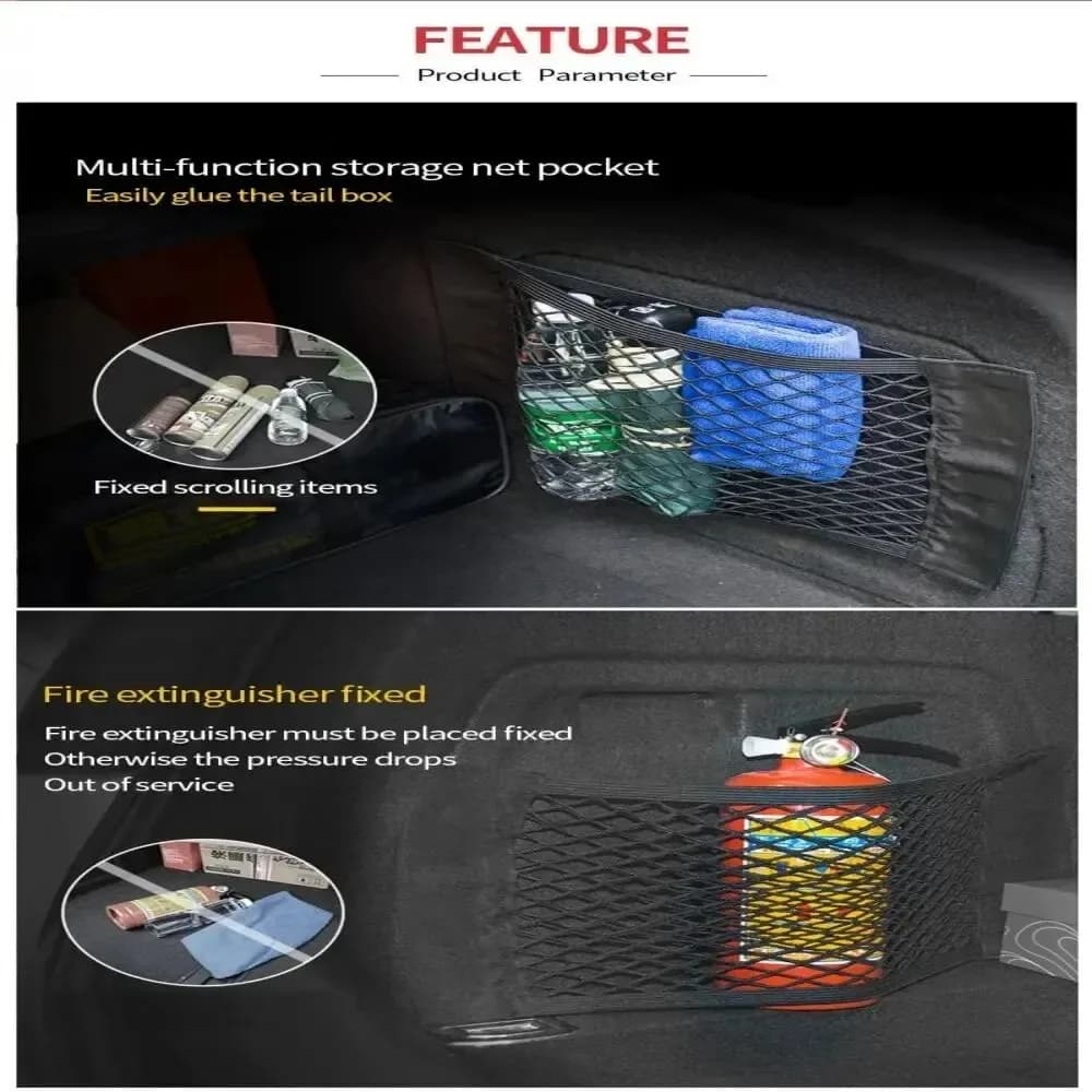 Filet de rangement pour voiture, filet de poche en maille extensible, autocollant élastique magique, sac de siège de coffre en maille arrière universelle, Cage de poche, organisateur automobile