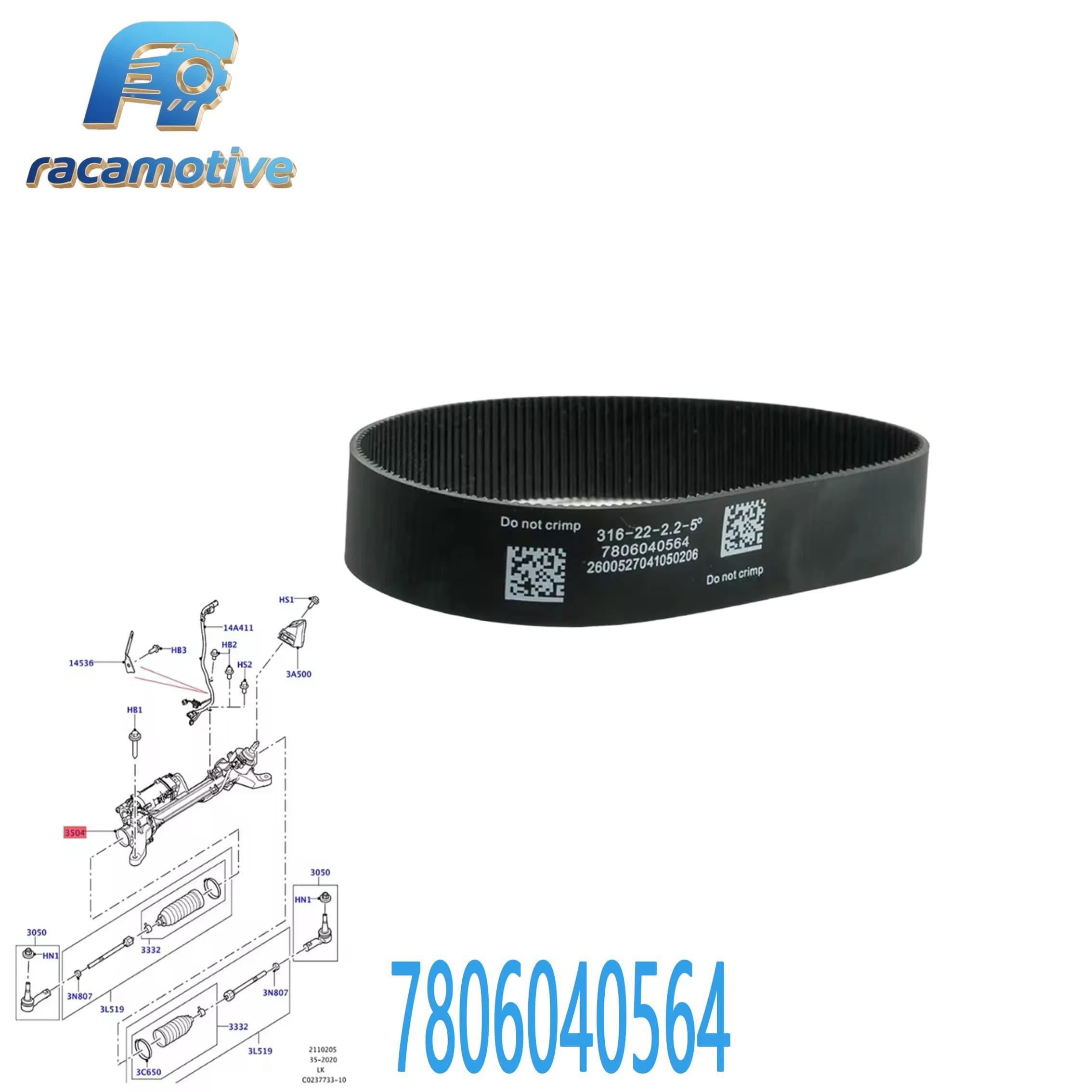 7806040564 LR088698 LR052324 Convient pour Tesla Model S/X 2012-2016, Range Rover 2016-2019 316-22-2.2-5 °   Courroie de crémaillère de direction.