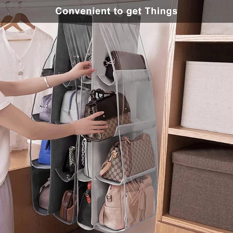 Hanging Handbag Storage Organizer Double-Sided Multi-Layer Dust Proof Bag Holder Wardrobe Hanging Storage Accessory