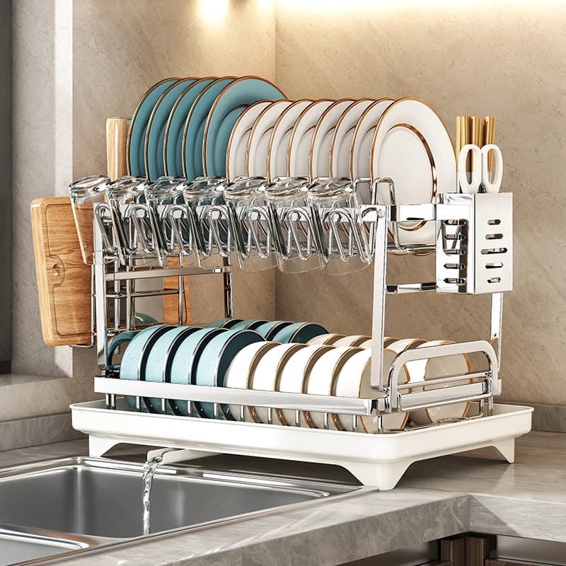 Étagère de rangement de cuisine en acier inoxydable, boîte de rangement pour bols et assiettes, égouttoir, étagère de rangement multifonctionnelle pour la maison