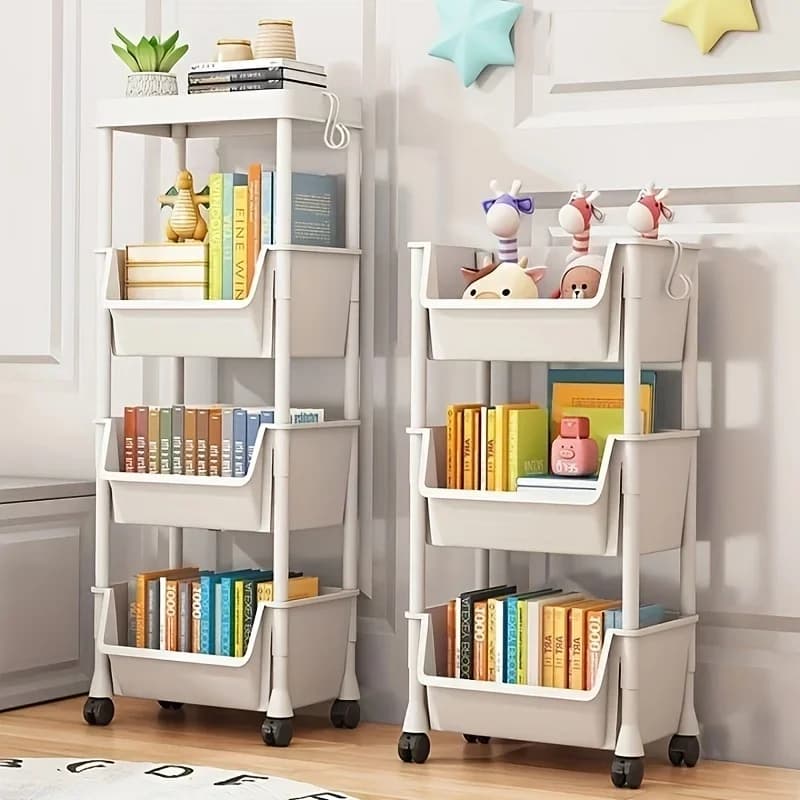 Chariot de rangement roulant polyvalent à 2 à 5 niveaux avec roulettes, parfait pour salle de bain, cuisine, bureau, épicerie idéale, collations, jouets, livres, articles de toilette