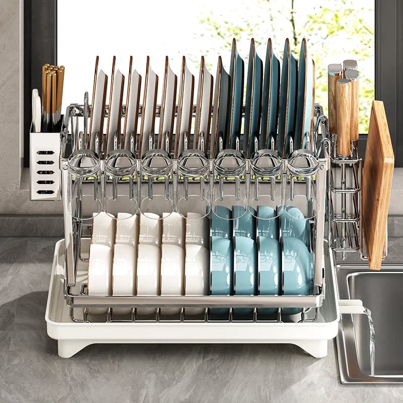 Étagère de rangement de cuisine en acier inoxydable, boîte de rangement pour bols et assiettes, égouttoir, étagère de rangement multifonctionnelle pour la maison
