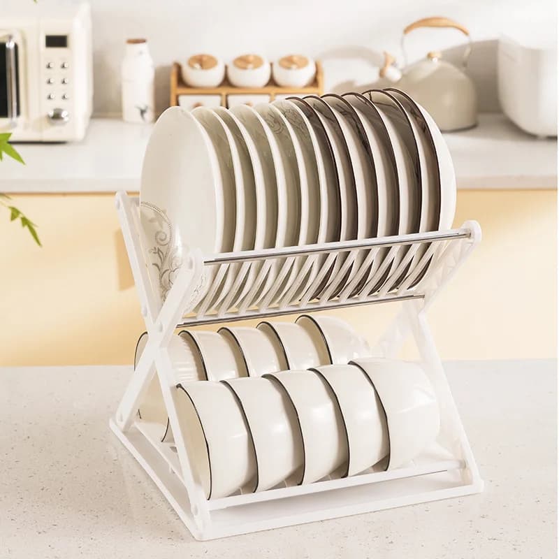 Rangement de vaisselle de cuisine en acier inoxydable, cloison de bureau à deux couches, grande capacité, simple perfect, égouttoir T1