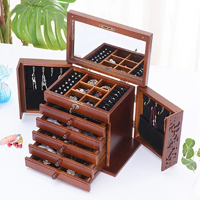 Boîte à bijoux en bois MELBox pour femme, grand présentoir à colliers, boîtes de rangement pour bracelet, conteneur à matiques, porte-bijoux, cadeau d'évaluation