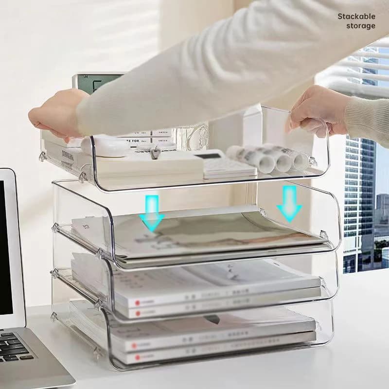 Boîte de rangement empilable pour fichier de bureau, support transparent, étagère pour livre et magazine, papier transparent T1, maison et bureau