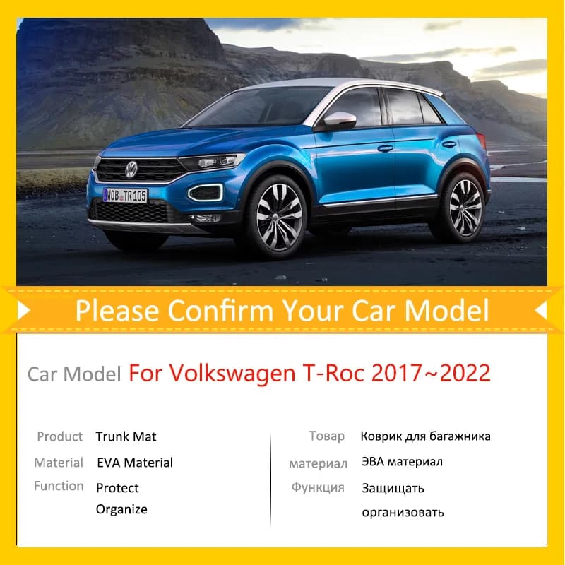 Tapis de coffre de voiture pour Volkswagen VW t-roc T ROC TRoc 2017 ~ 2023, doublure de coffre arrière antidérapante imperméable, accessoires 2021 2022