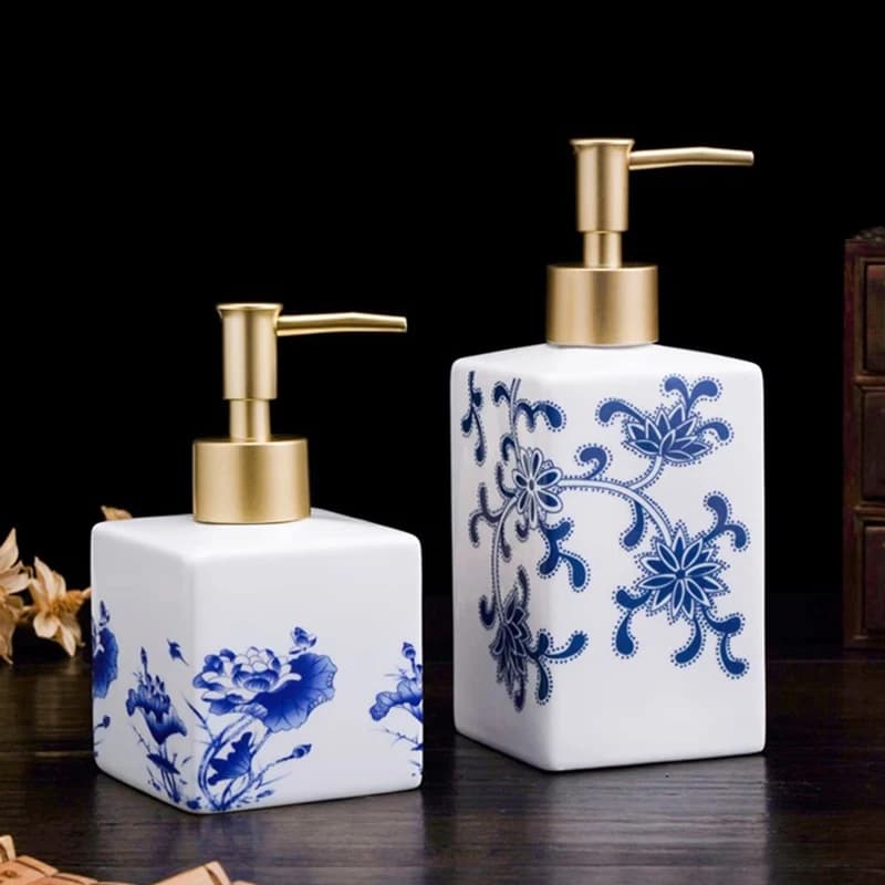 Bouteille de rangement en céramique pour shampooing et cosmétique, récipient bleu et blanc, table de lavage, accessoires pour hommes, 300ml