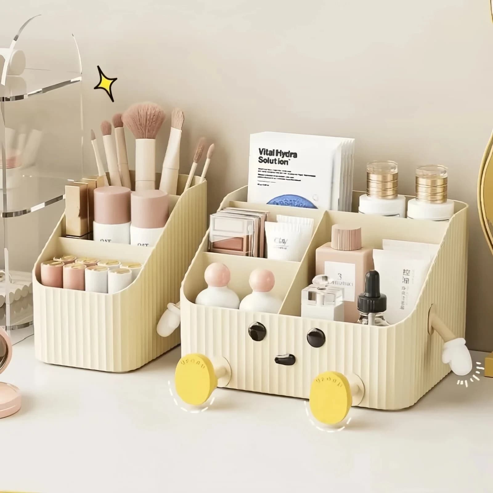 ㈅ Panier de rangement cosmétique en plastique, accessoire de salle de bain, organisateur de bureau, rangement pour la maison et le dortoir