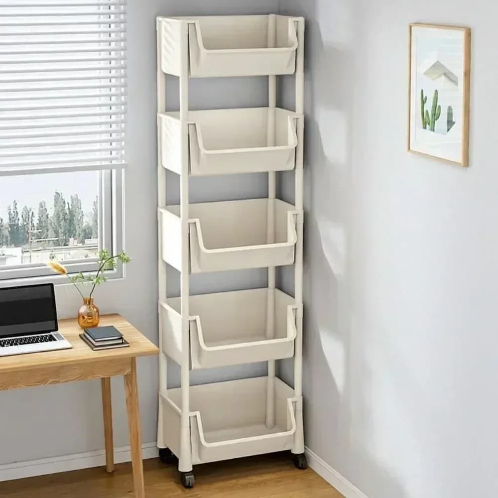 Chariot de rangement roulant polyvalent à 2 à 5 niveaux avec roulettes, parfait pour salle de bain, cuisine, bureau, épicerie idéale, collations, jouets, livres, articles de toilette