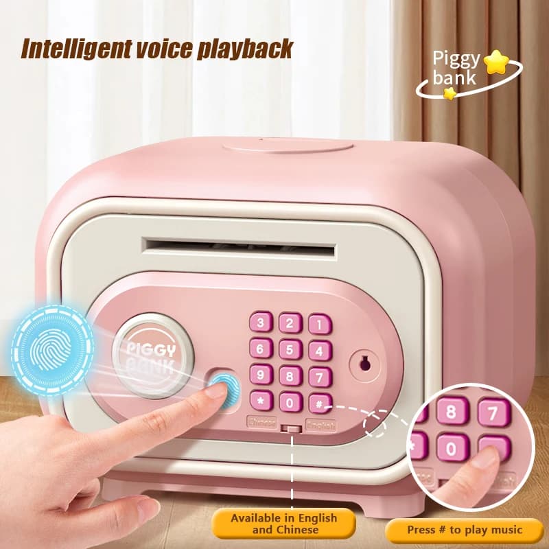 Tirelire électronique pour enfants, boîte de rangement sécurisée avec mot de passe, argent liquide, empreinte digitale, son, mini ATM, cadeaux pour enfants de 3 ans