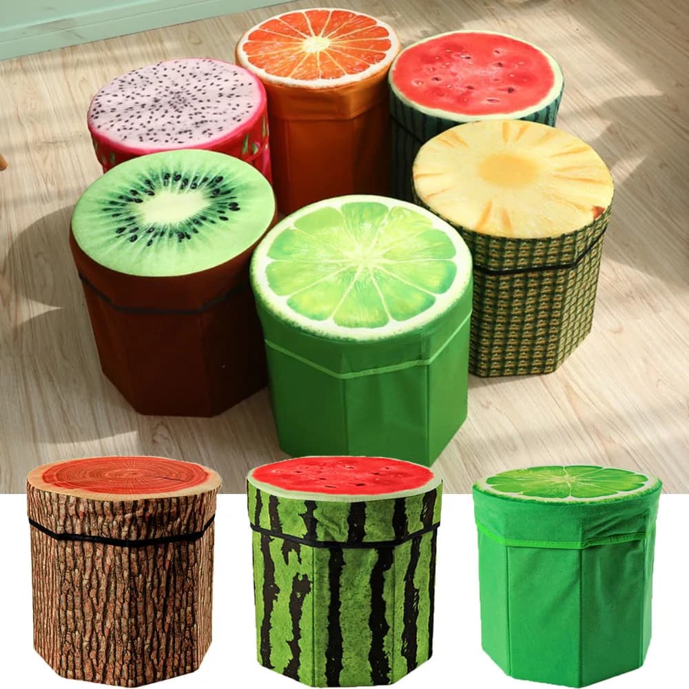 Tabouret de rangement de fruits, jolie boîte de rangement de tabouret pliant, siège de rangement pliable, tabouret de rangement créatif pour souche