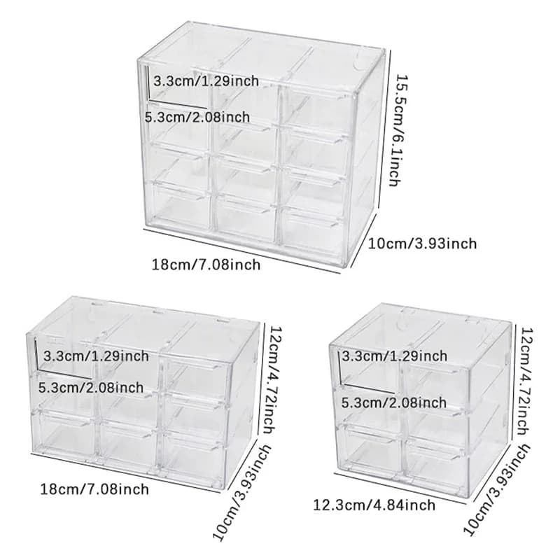 Organisateur de bijoux, boîte de rangement de bureau, étagère à tiroir transparente, boîte de décoration de cheveux stationnaire, étui de rangement empilé