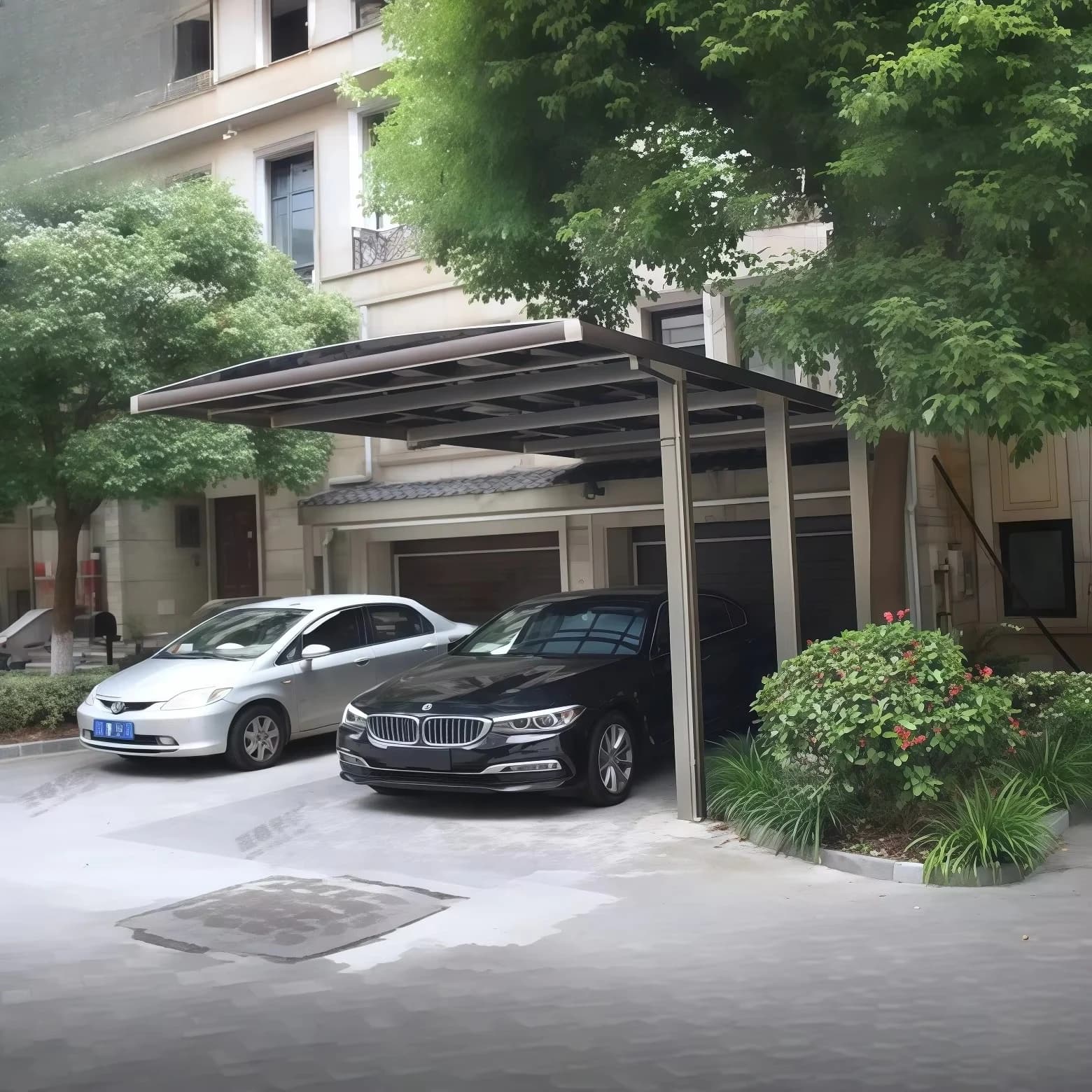 Abri de voiture moderne et minimaliste en alliage d'aluminium résistant aux intempéries, idéal pour l'amélioration de l'aspect résidentiel