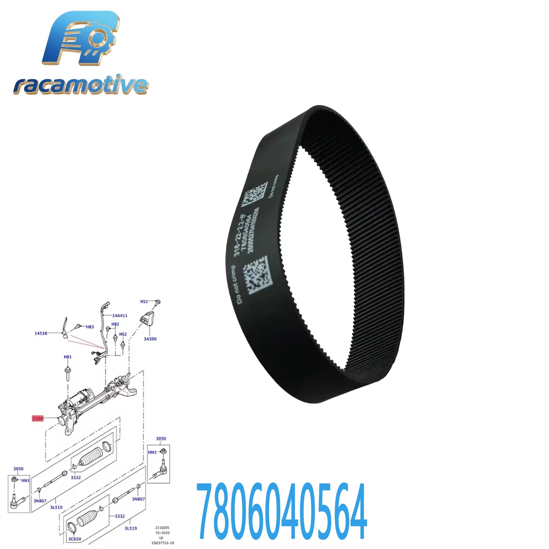 7806040564 LR088698 LR052324 Convient pour Tesla Model S/X 2012-2016, Range Rover 2016-2019 316-22-2.2-5 °   Courroie de crémaillère de direction.