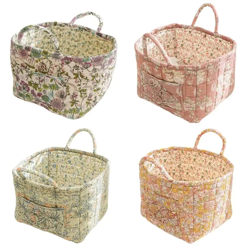 Panier de rangement en tissu à motif floral, grande capacité, poignées faciles à transporter, panier à linge en tissu, design matelassé, design pliable