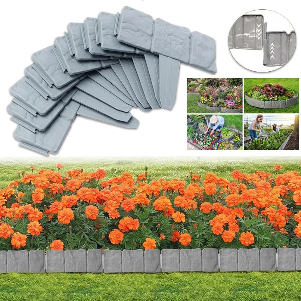 10/20 pièces Bordures de jardin paysagères sans creusement, Bordures de pelouse pour aménagement paysager, Clôture en plastique pour pelouse, Clôture imitation pierre