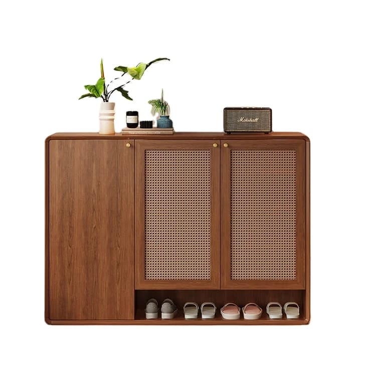 Meuble de rangement pour chaussures en bois et panneaux de roche, étagère à chaussures moderne, grande capacité, motif tressé, pieds en métal, boîte à chaussures d'entrée
