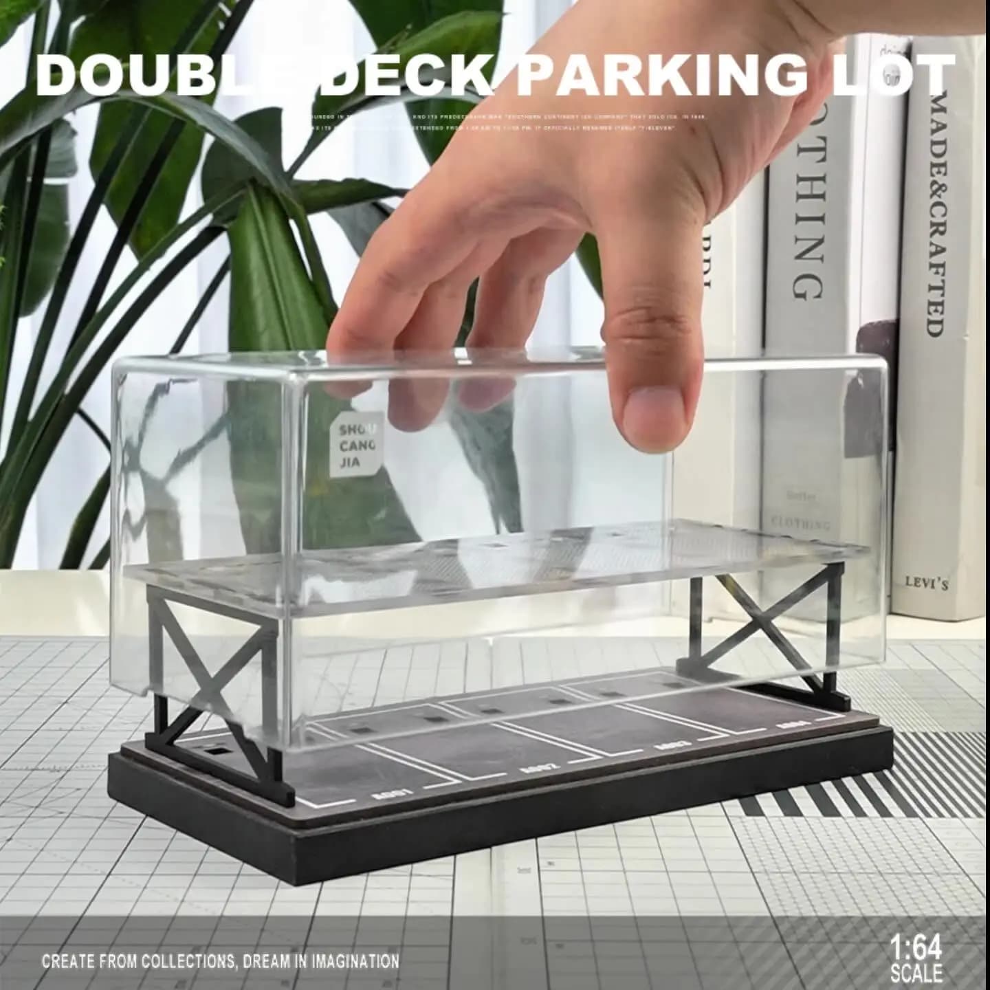 Scène miniature à l'échelle 1/64, garage à deux étages, modèle de parking, boîtes de rangement avec couvercle anti-poussière, vitrine pour modèle de voiture
