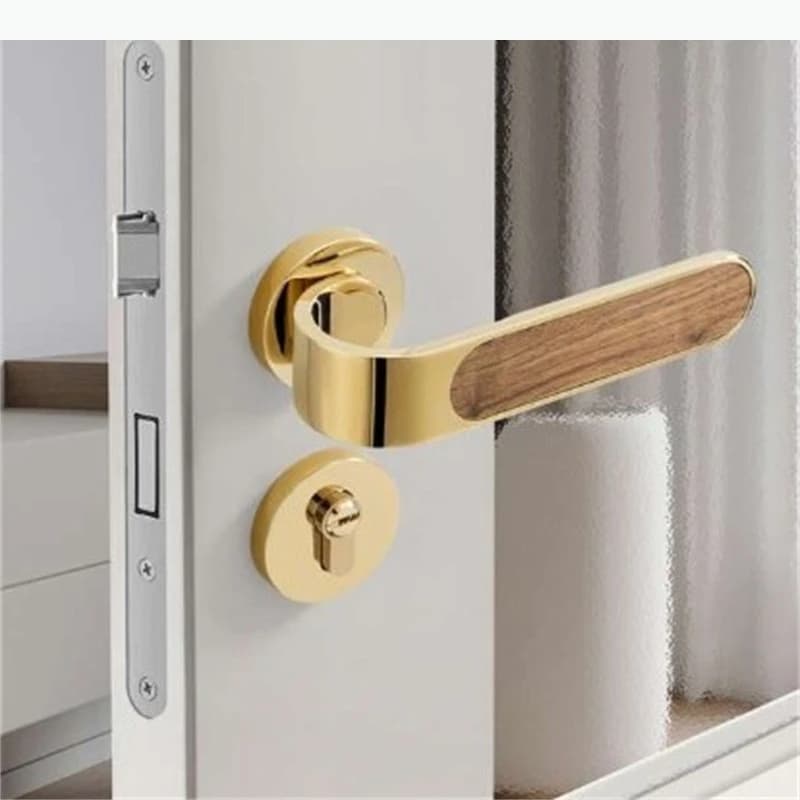 Serrure de porte universelle en métal à poignée en bois, silencieuse, pour usage domestique, sécurité pour salon, accessoires de quincaillerie de porte