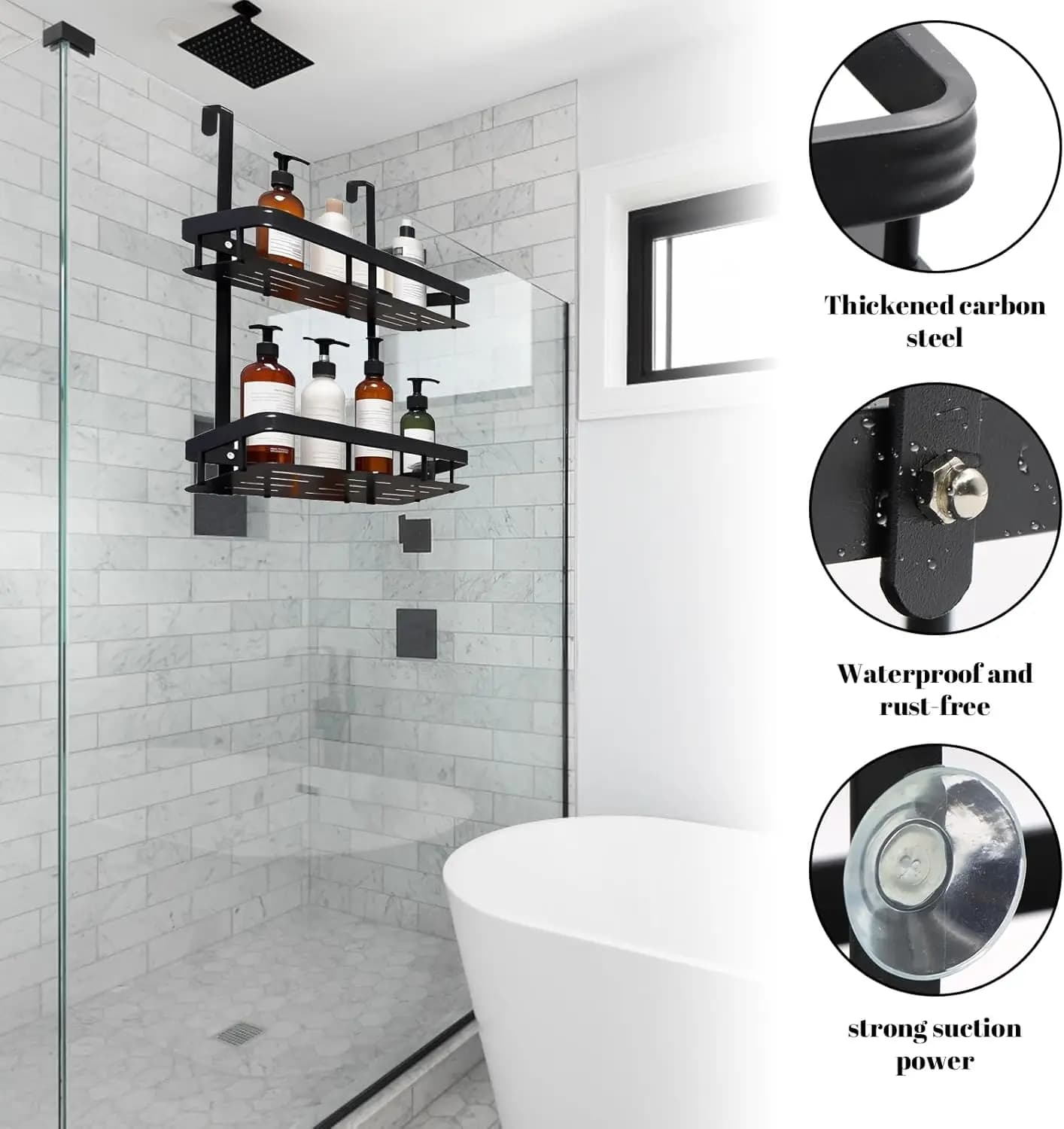 Caddie de douche suspendu à 2 niveaux sur porte, étagère de douche, support de rangement de salle de bain, sans perceuse pour shampoing et savon rasoir, rangement de salle de bain