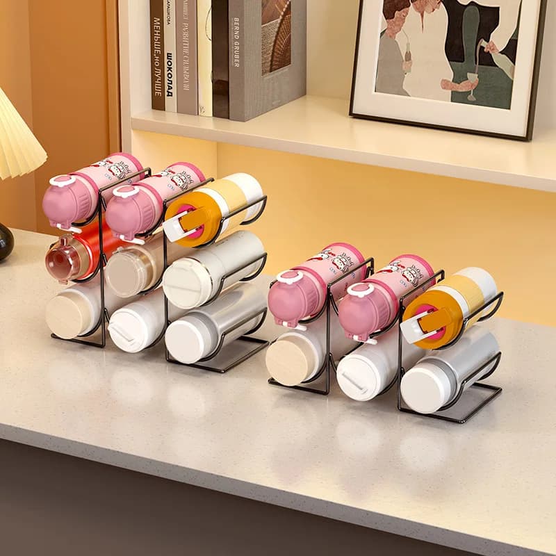 Organisateur de bouteilles d'eau en métal, support de rangement de bouteilles empilable pour porte-flason sous vide de cuisine, organisateur d'armoire à domicile