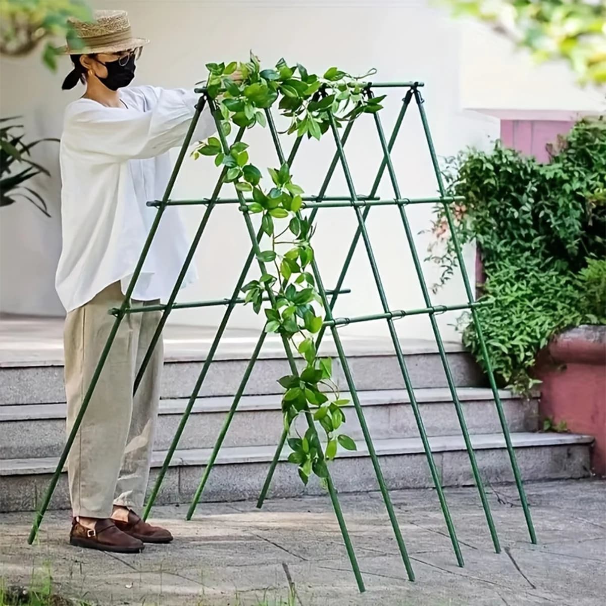 Support de pergola pour jardin vert - Tiges de support pour plantes en acier revêtu de PVC, supports de plantation pour potager, supports pour vignes