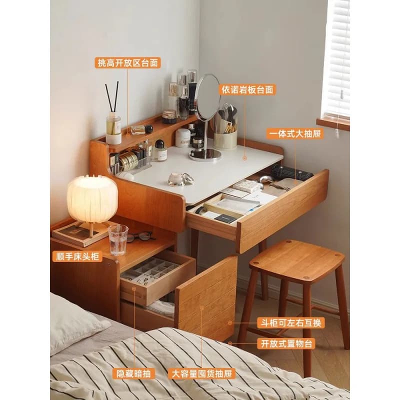 Commode, table de maquillage en bois de cerisier avec rangement, commode intégrée pour chambre à coucher