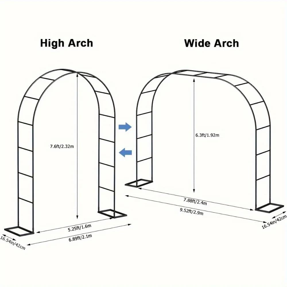 En treillis d'arc de jardin en métal à assembler élevé, 2 tailles, tonnelle de jardin pour plante grimpante de fête de mariage, extérieur et intérieur