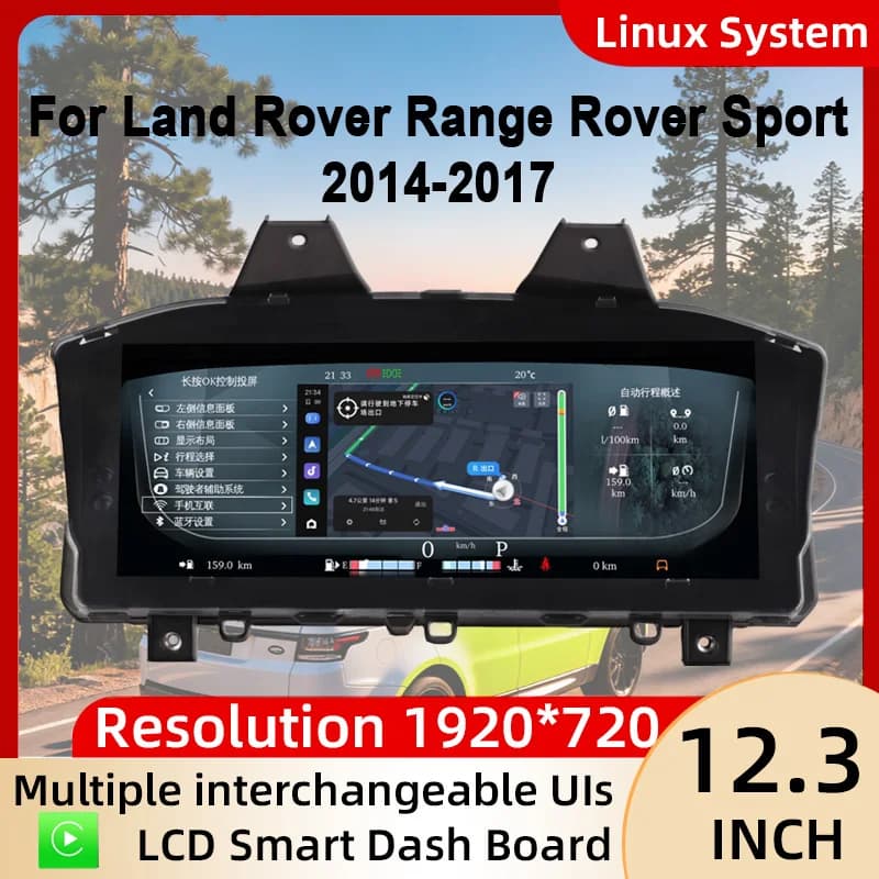 Tableau de bord numérique pour Range Rover Vogue 2013-2016/Range Rover Sport 2014 – 2017, compteur de vitesse Carplay, tableau de bord, jauge, 12.3'
