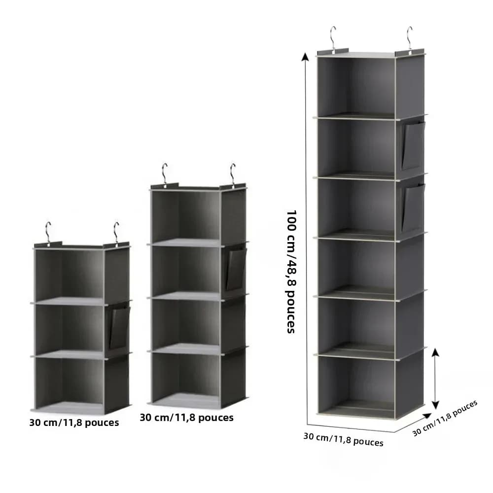 Organisateur de placard suspendu, sac de rangement de garde-robe à 6 étagères avec crochets, étagères pliables en tissu peu encombrantes pour chambre à coucher, dortoir, voyage