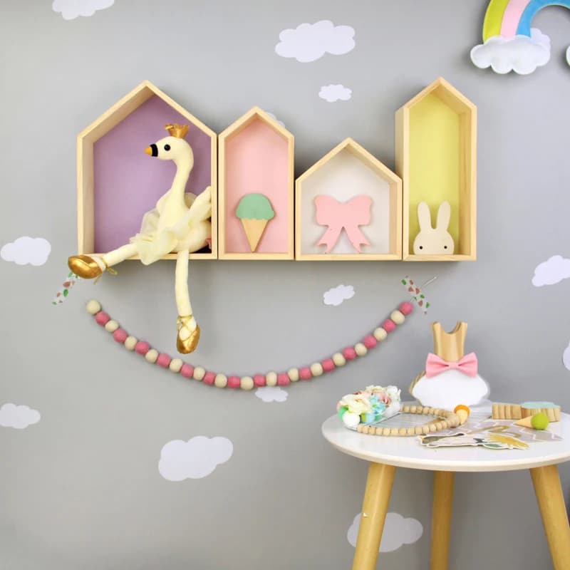 Rangement mural créatif en bois pour chambre d'enfant, décoration de chambre à coucher, étagère décorative pour la maison et le bureau, T1