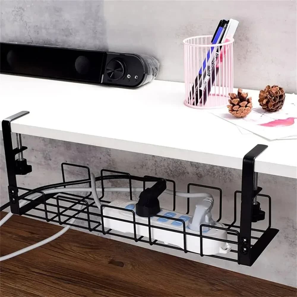 Support de rangement sous Table, plateau de gestion de câbles en métal, organisateur de fils de bureau à domicile, sans poinçonnage, accessoires de rangement de cuisine