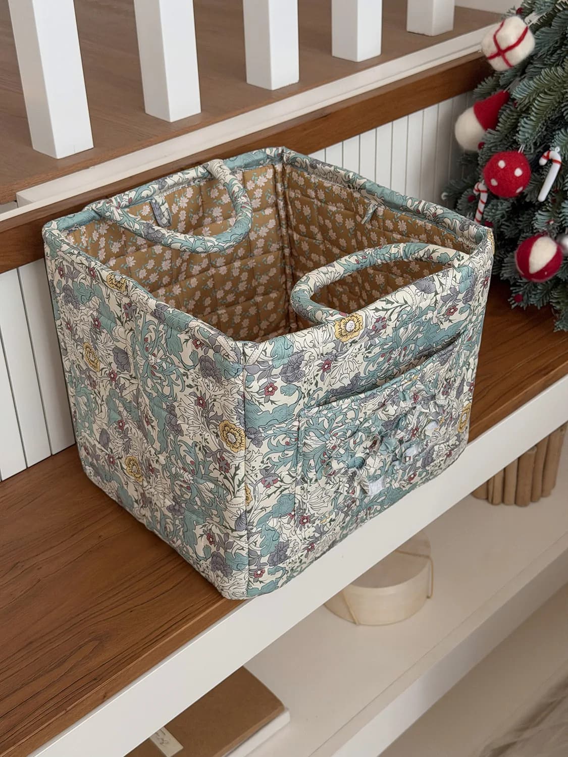Panier de rangement matelassé de la série Grand Jardin de Fleurs, Organisateur de bureau pour collations et articles divers, Panier à linge grande capacité