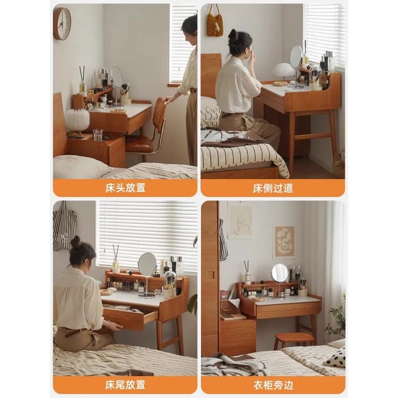 Commode, table de maquillage en bois de cerisier avec rangement, commode intégrée pour chambre à coucher