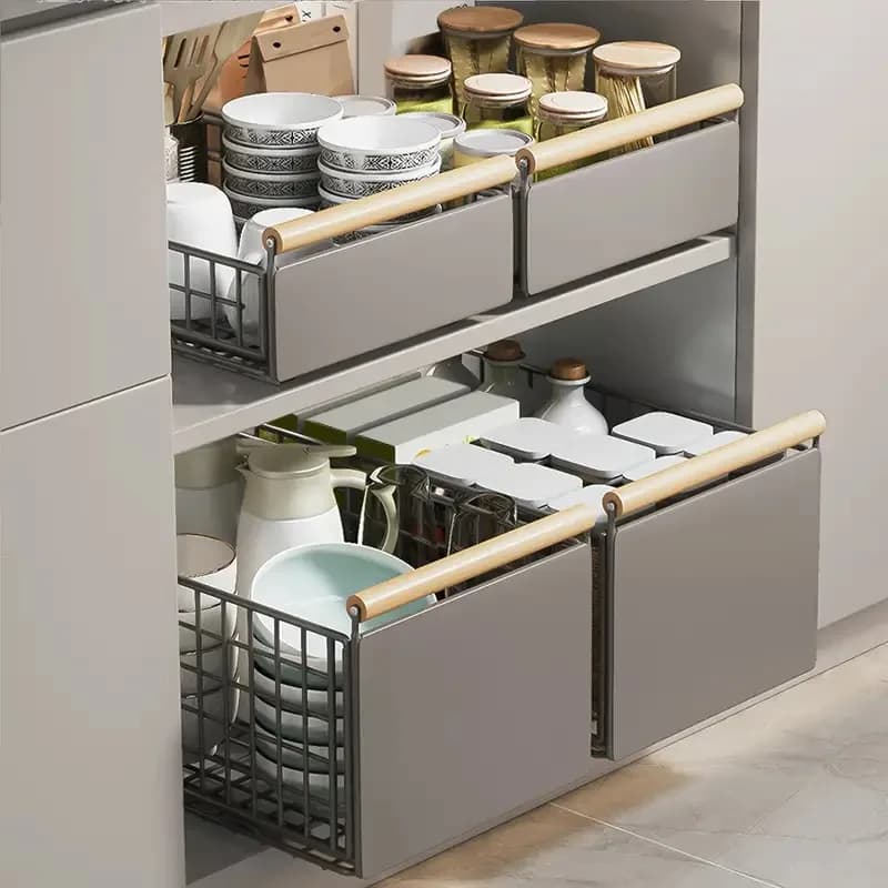 Panier de rangement extractible en métal, organisateur d'armoire coulissant, rangement d'épices et de couverts, organisateur d'armoire de cuisine polyvalent